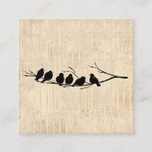 Tarjeta De Recepción Aves en la rama del árbol de arte de aves viejas