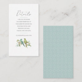 Tarjeta De Recepción Aves verdes azules Boda de acuarela botánica