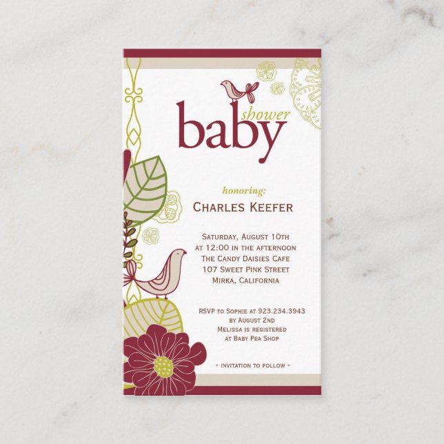 Tarjeta De Recepción Aves y flores (Anverso)