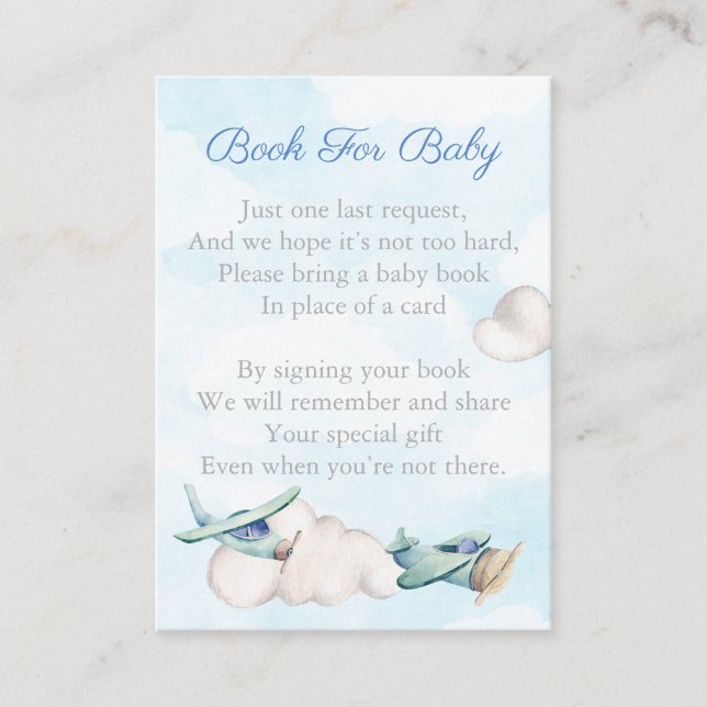 Tarjeta De Recepción Avión De Acuarela Trae Un Libro Para Baby Shower (Anverso)