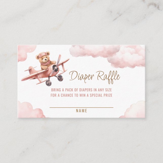 Tarjeta De Recepción Avión de Oso Curado Chica Rosa Diaper Raffle (Anverso)