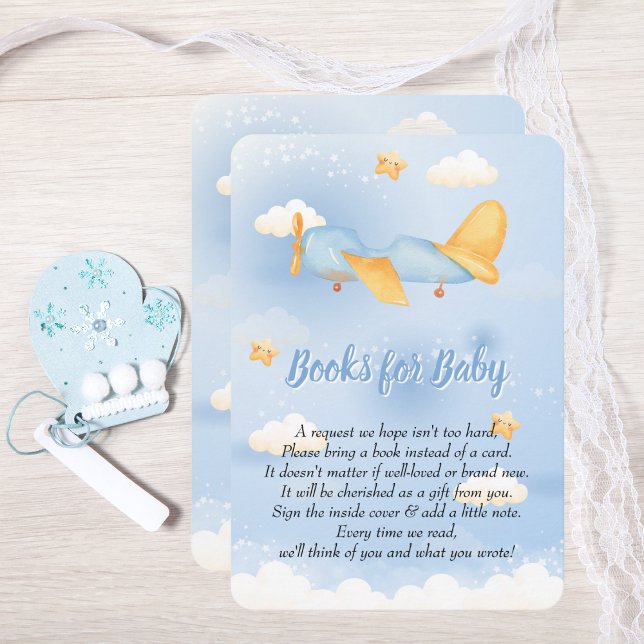 Tarjeta De Recepción Avión, nubes y estrellas, azul, niño bebé, lindo (Subido por el creador)