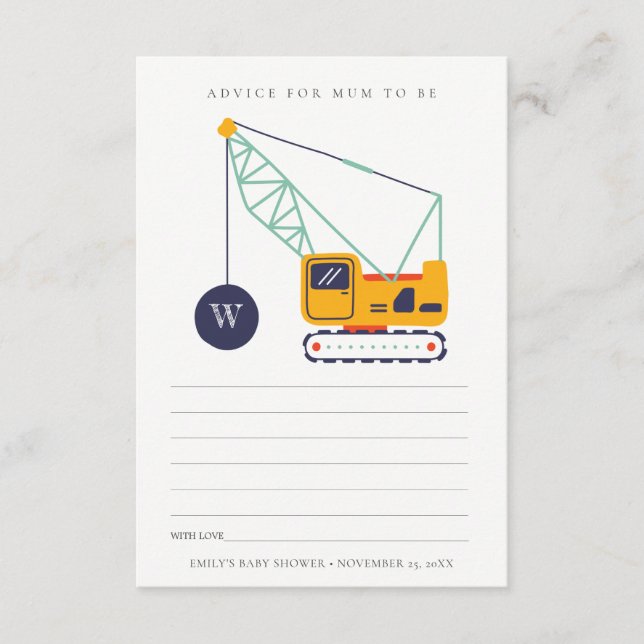 Tarjeta De Recepción Aviso De Crane De Construcción Cuta Para Baby Show (Anverso)