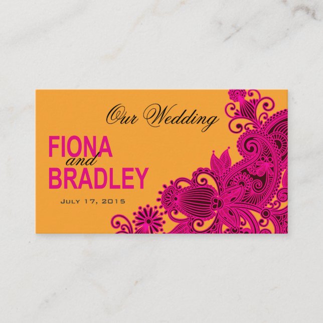 Tarjeta De Recepción Aztec Paisley Boda Sitio web fuschia nectarina (Anverso)