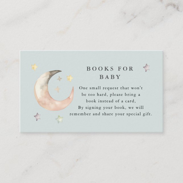 Tarjeta De Recepción Azul Boho Encantada Solicitud de libro Baby shower (Anverso)