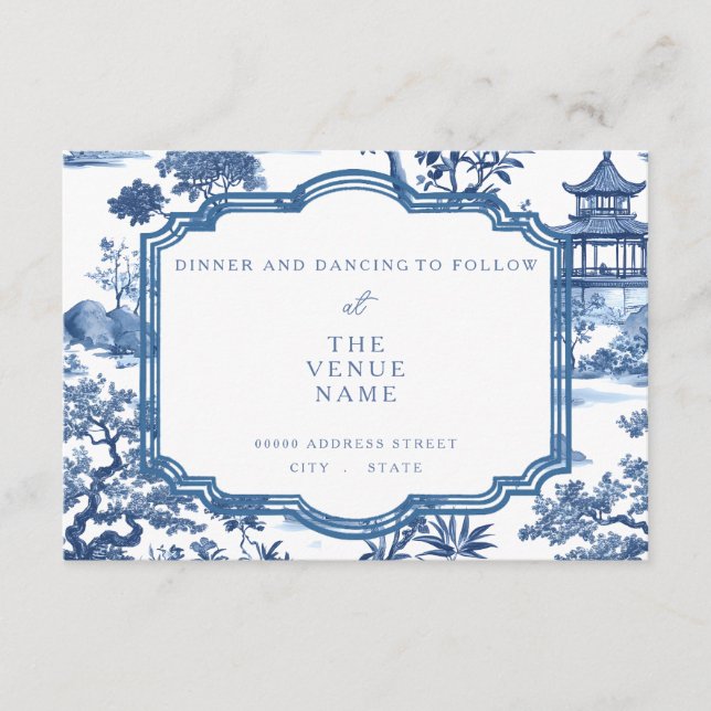 Tarjeta de recepción azul Chinoiserie (Anverso)
