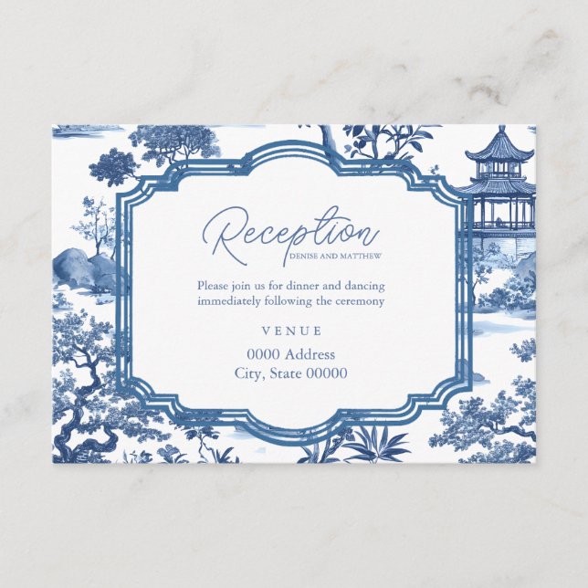 Tarjeta de Recepción Azul Chinoiserie  (Anverso)