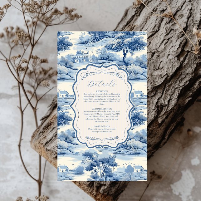 Tarjeta De Recepción Azul Chinoiserie Porcelana Boda Peony Botánico (Subido por el creador)