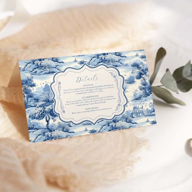 Tarjeta De Recepción Azul Chinoiserie Porcelana Boda Peony Botánico (Subido por el creador)