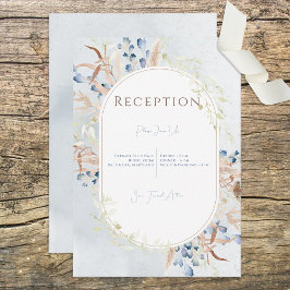 Tarjeta de recepción azul con flores de boho seco