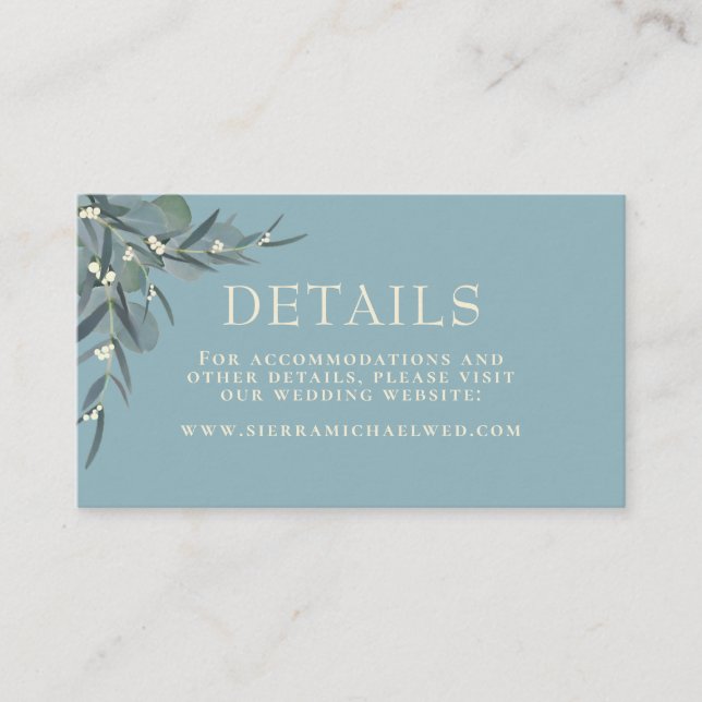 Tarjeta De Recepción Azul | Detalles del Boda botánico Eucalyptus (Anverso)
