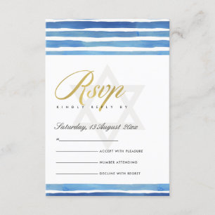 TARJETA DE RECEPCIÓN AZUL INDIGO STRIPE STAR BAR BAT MITZVAH RSVP