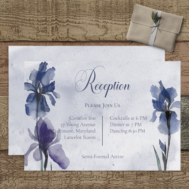 Tarjeta de recepción azul Iris Flowers Blue Modern (Subido por el creador)