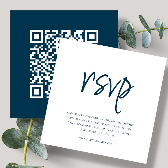 Tarjeta De Recepción Azul Marino | Código QR | RSVP de boda (Subido por el creador)