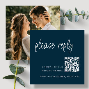 Tarjeta De Recepción Azul Marino   Código QR RSVP de boda
