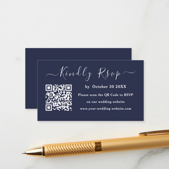 Tarjeta De Recepción Azul marino elegante | BODA MINIMALISTA (Anverso/Reverso In Situ)