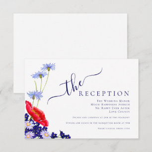 Tarjeta De Recepción Azul Marino Moderno Elegante Floral Verano Boda