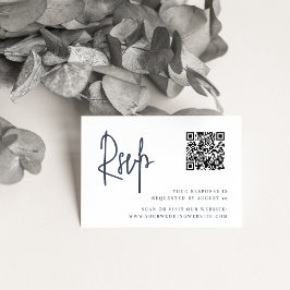 Tarjeta De Recepción Azul marino | Script moderno QR Boda de código RSV