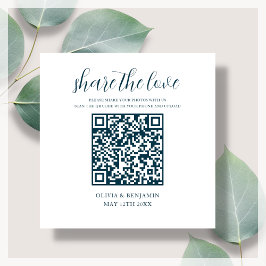 Tarjeta De Recepción Azul Marino | White Share the Love QR Code