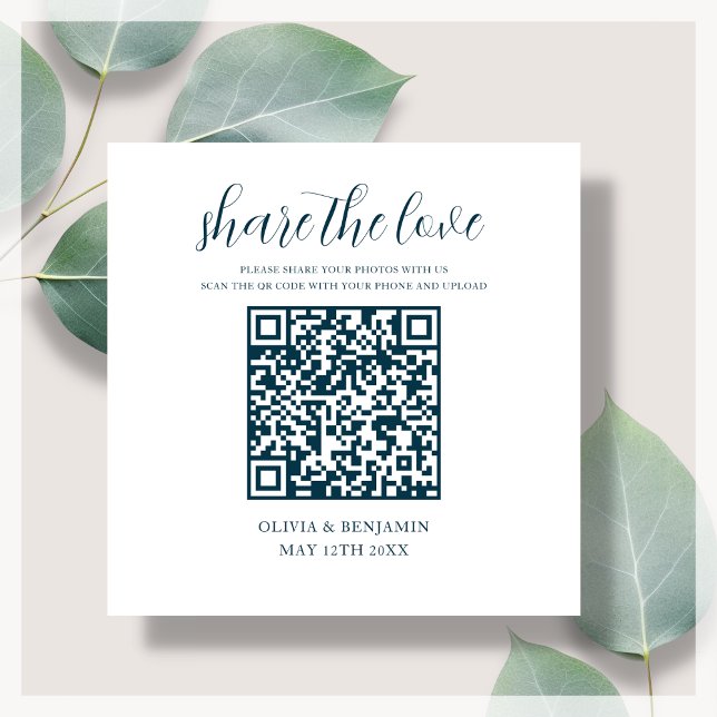 Tarjeta De Recepción Azul Marino | White Share the Love QR Code (Subido por el creador)