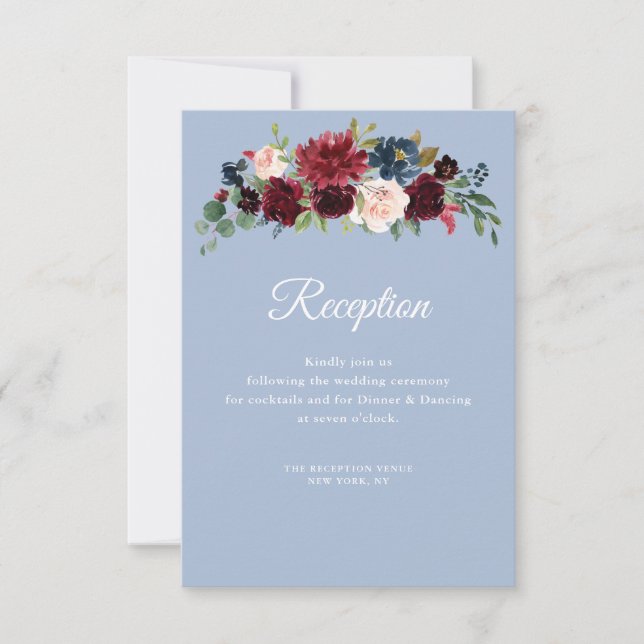 tarjeta de recepción azul polvorienta de bodas bur (Anverso)