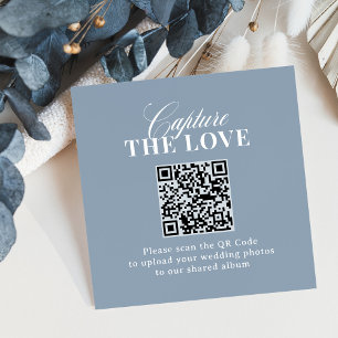 Tarjeta De Recepción Azul Polvoriento   Código QR de Boda Captura el Am