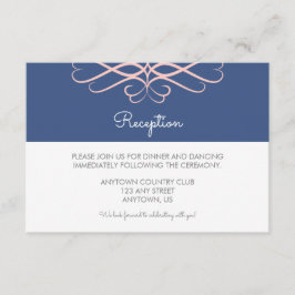 Tarjeta De Recepción Azul rosa y denim, Boda elegante floreciente