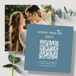 Tarjeta De Recepción Azul turbio | Código QR RSVP de boda