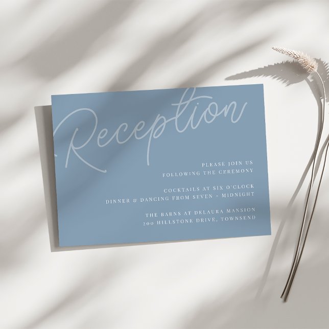 Tarjeta De Recepción Azul turbio | Script Watermark Wedding Reception (Subido por el creador)