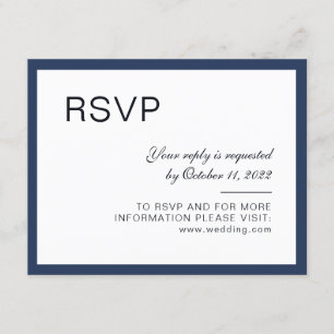 Tarjeta De Recepción Azul y blanco profundo. Marco. Boda moderna RSVP E