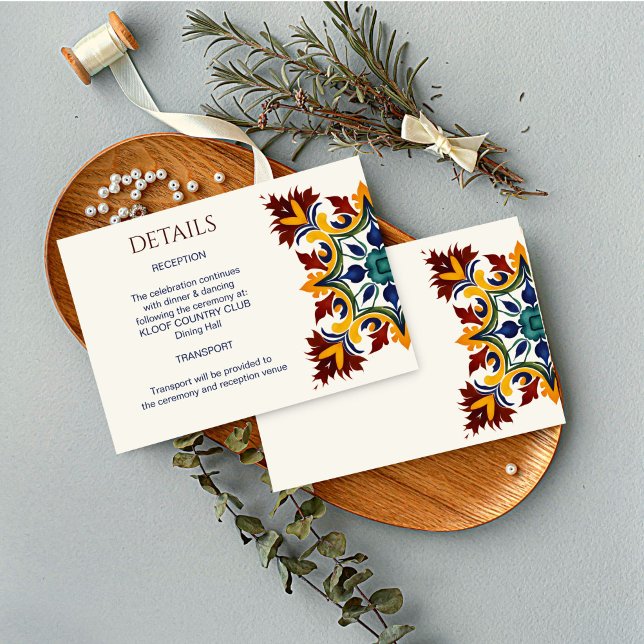 Tarjeta De Recepción Azulejo azul boda portugués mediterráneo (Azulejo blue Portuguese Mediterranean wedding details Enclosure Card wedding invitation suite)