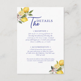 Tarjeta De Recepción Azulejo Mediterráneo Italiano & Boda de Limón  