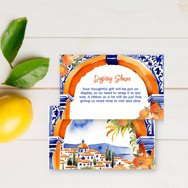 Tarjeta De Recepción azulejos azules naranjas talavera ducha (Orange blue azulejo talavera tiles display bridal shower enclosure card Spanish Mexican citrus theme)