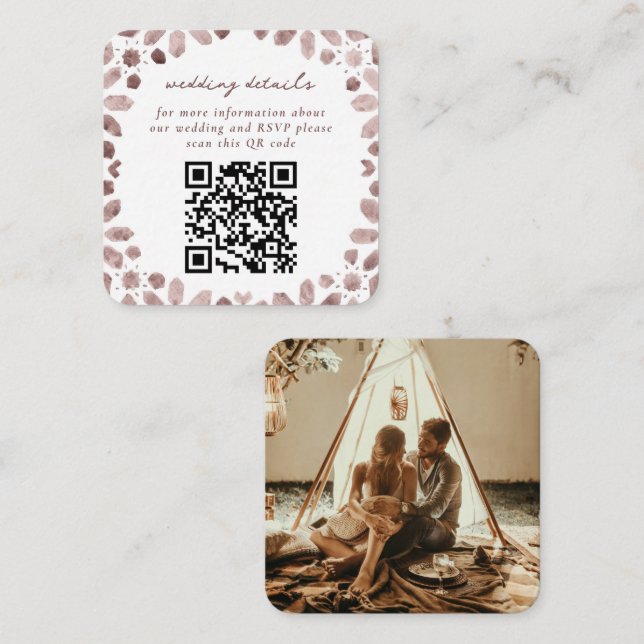Tarjeta De Recepción Azulejos Marroquíes Marrones Código QR Boda (Anverso / Reverso)