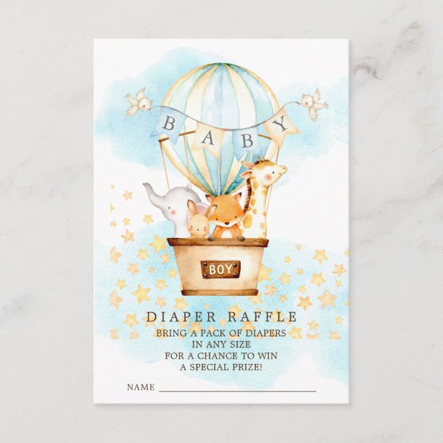 Tarjeta De Recepción Baby Animals Hot Air Balloon Diaper Raffle Ticket (Anverso)