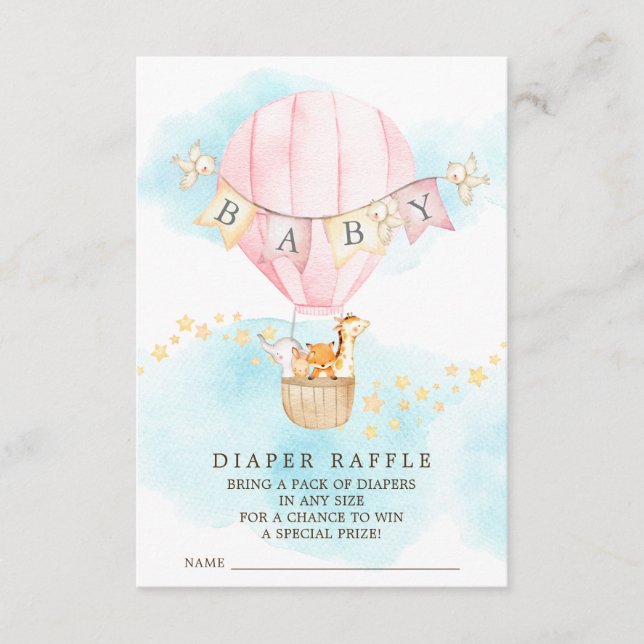 Tarjeta De Recepción Baby Animals Hot Air Balloon Diaper Raffle Ticket (Anverso)