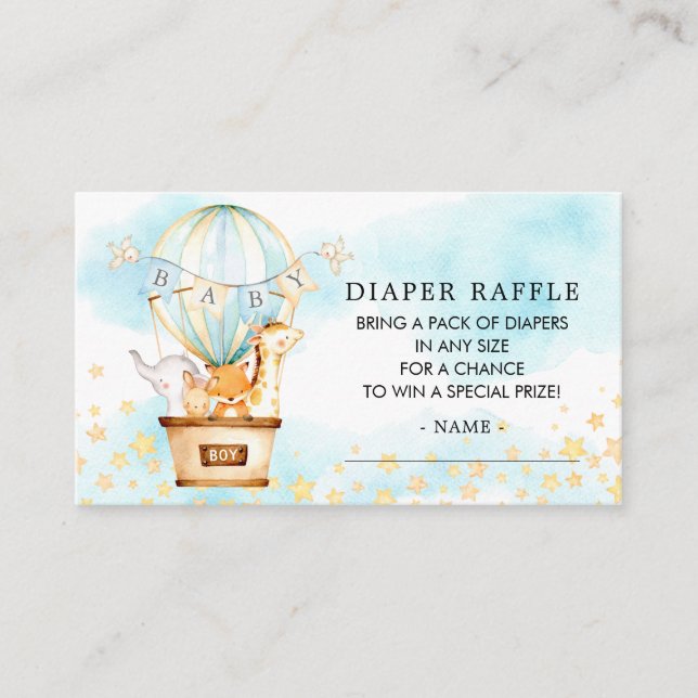 Tarjeta De Recepción Baby Animals Hot Air Balloon Diaper Raffle Ticket (Anverso)