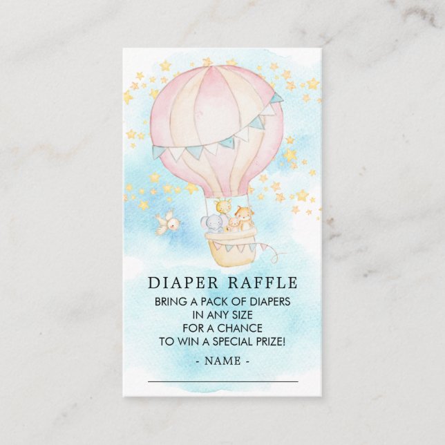 Tarjeta De Recepción Baby Animals Hot Air Balloon Diaper Raffle Ticket (Anverso)