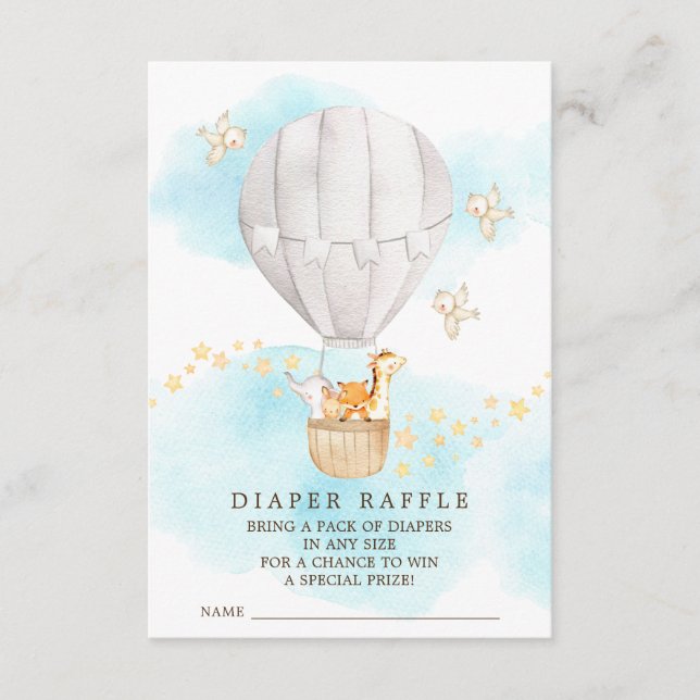 Tarjeta De Recepción Baby Animals Hot Air Balloon Diaper Raffle Ticket (Anverso)