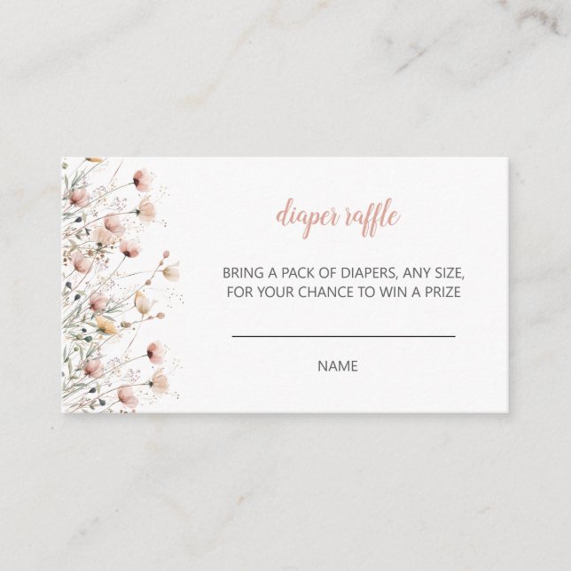 Tarjeta De Recepción Baby Bloom floral baby shower diaper raffle game (Anverso)