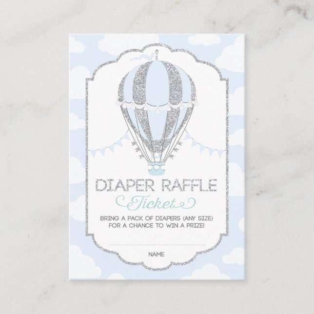 Tarjeta De Recepción Baby Blue Hot Air Balloon Diaper Raffle Ticket (Anverso)