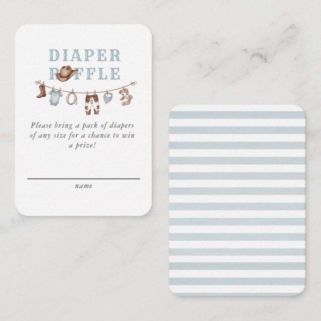 Tarjeta De Recepción Baby Blue Little Cowboy Diaper Raffle  (Anverso / Reverso)