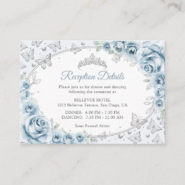 Tarjeta De Recepción Baby Blue Silver Quinceanera Reception Details