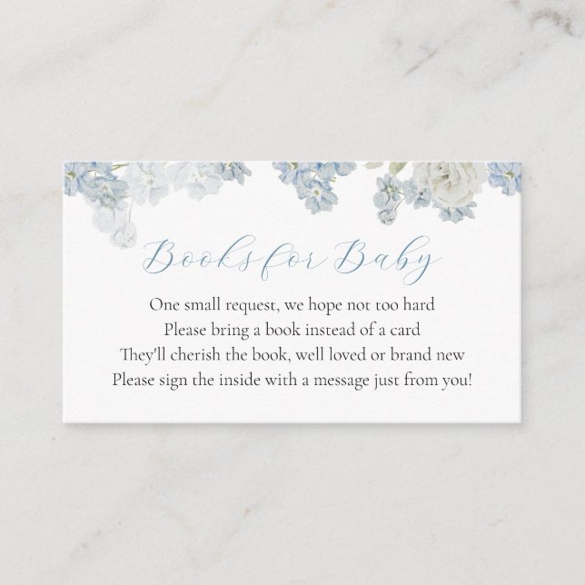 Tarjeta De Recepción Baby Boy Blue Floral Book Request Enclosure Card (Anverso)