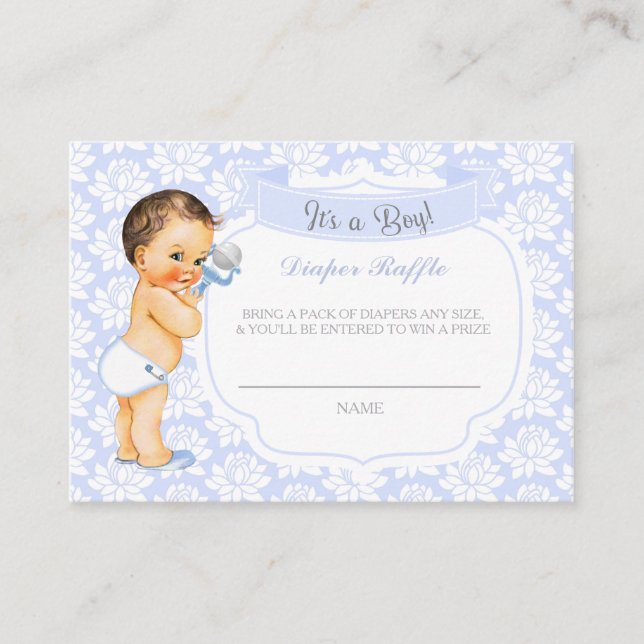 Tarjeta De Recepción Baby Boy Blue Gray Diaper Raffle Ticket (Anverso)