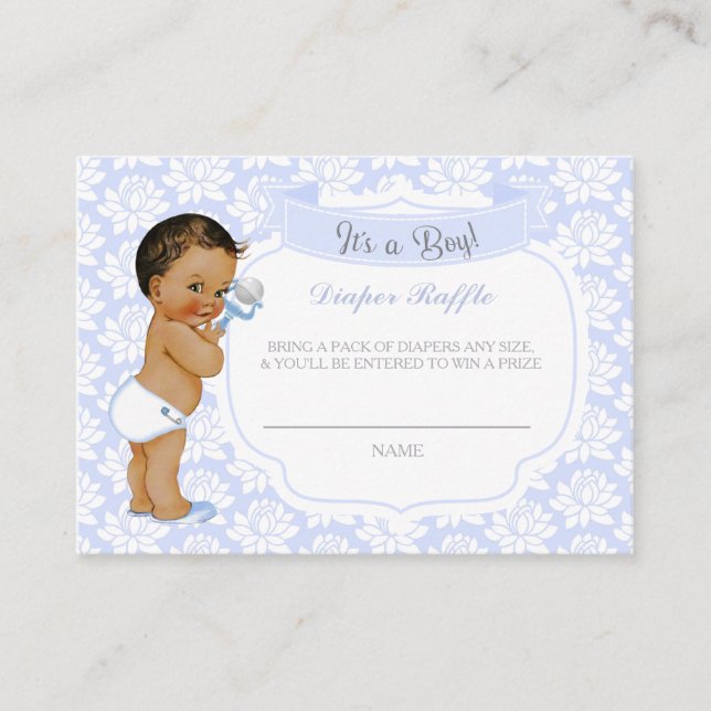 Tarjeta De Recepción Baby Boy Blue Gray Diaper Raffle Ticket (Anverso)