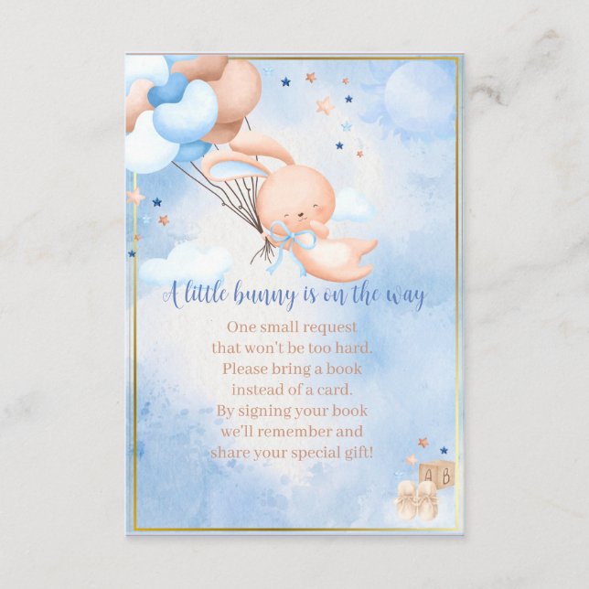 Tarjeta De Recepción Baby Boy Bunny Baby Shower Books para bebés (Anverso)