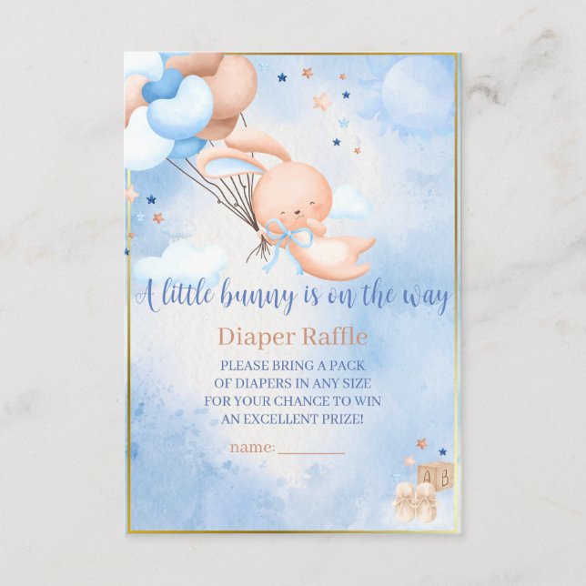 Tarjeta De Recepción Baby Boy Bunny Baby Shower Diaper Raffle (Anverso)