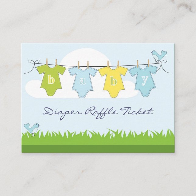 Tarjeta De Recepción Baby Boy Clothes Line Diaper Raffle Business Card (Anverso)