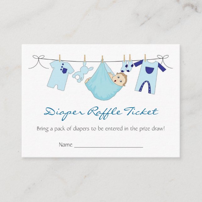 Tarjeta De Recepción Baby Boy Clothes Line Diaper Raffle Business Card (Anverso)